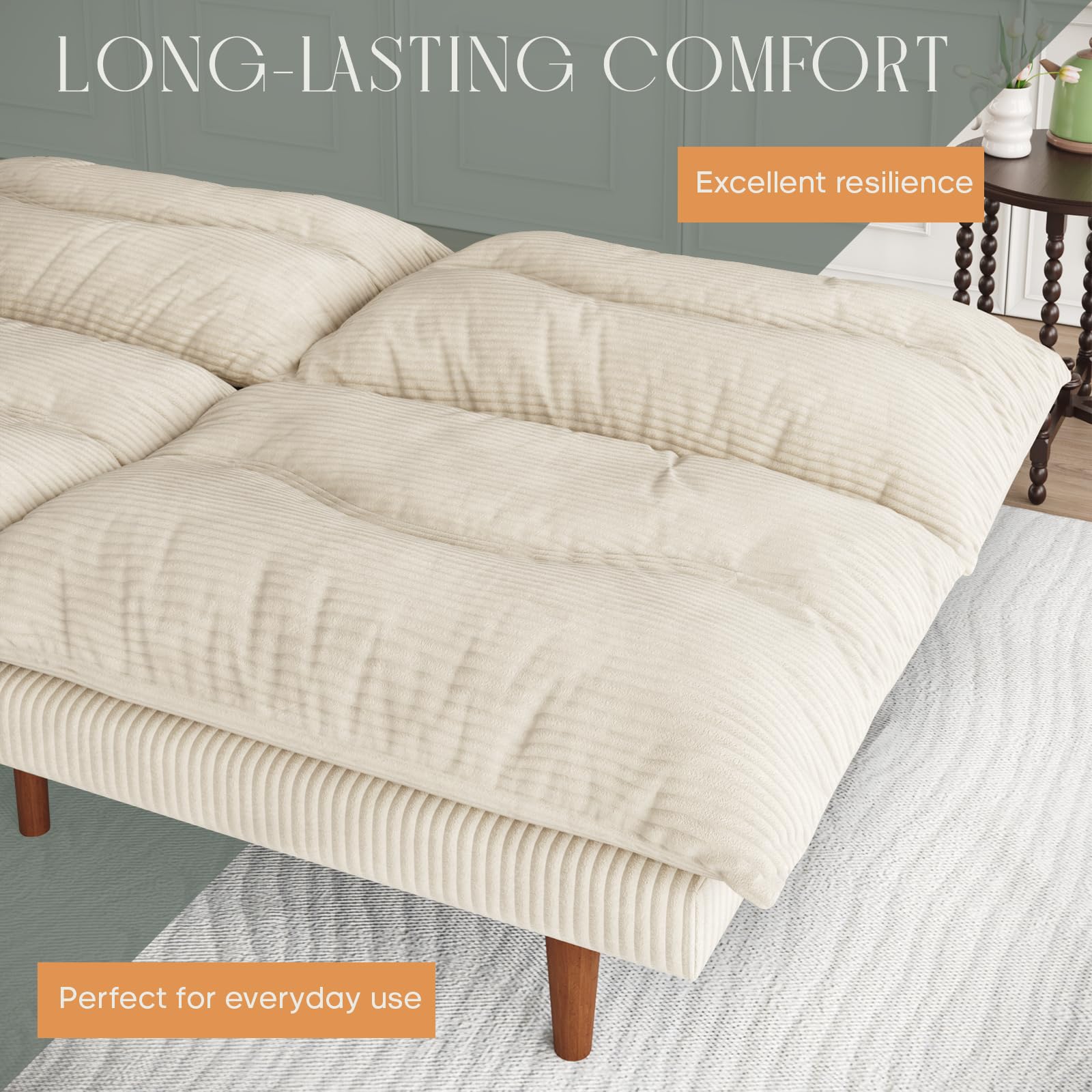 Corduroy Convertible Futon Sofa Bed with Adjustable Backrest