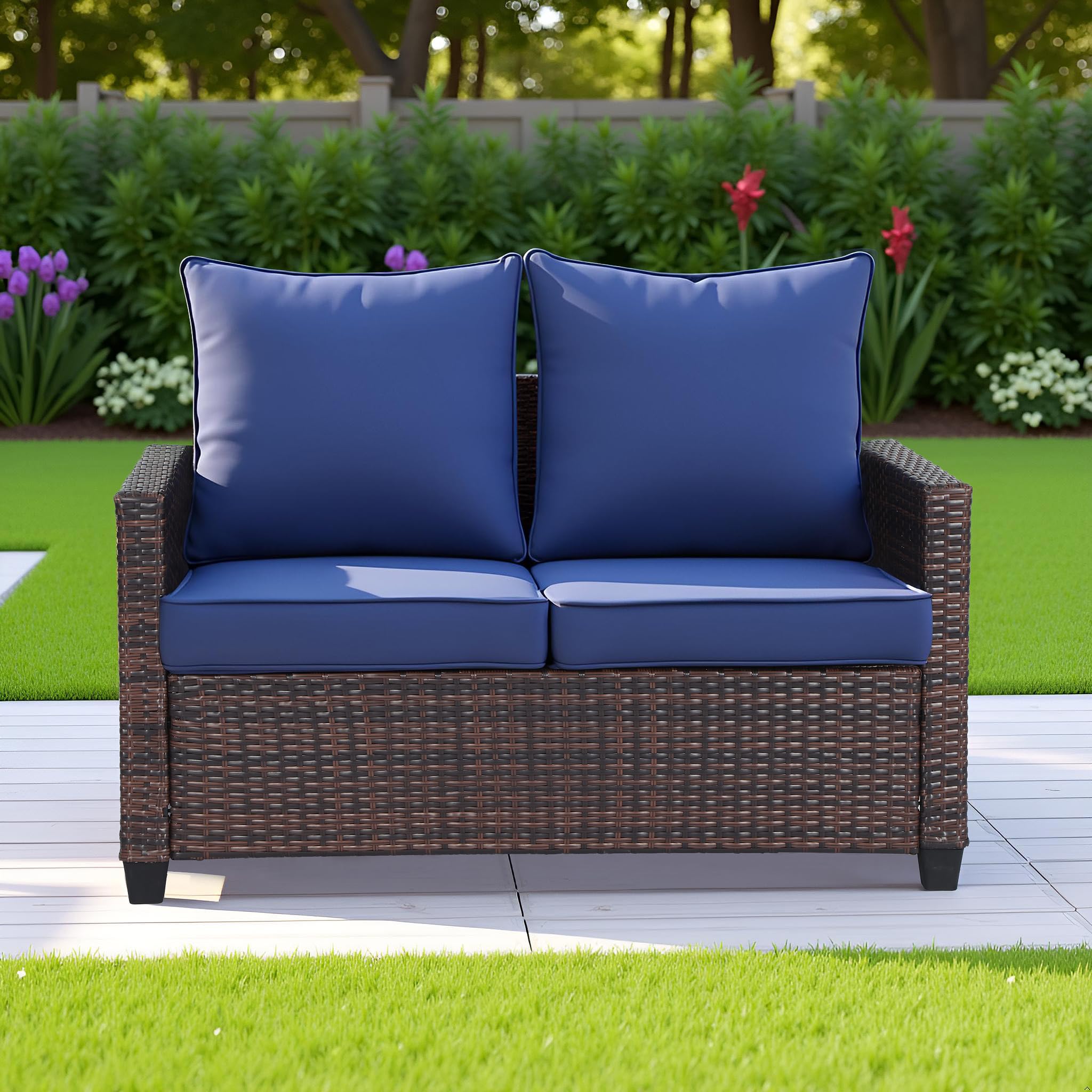 Outdoor Wicker Loveseat with Cushions