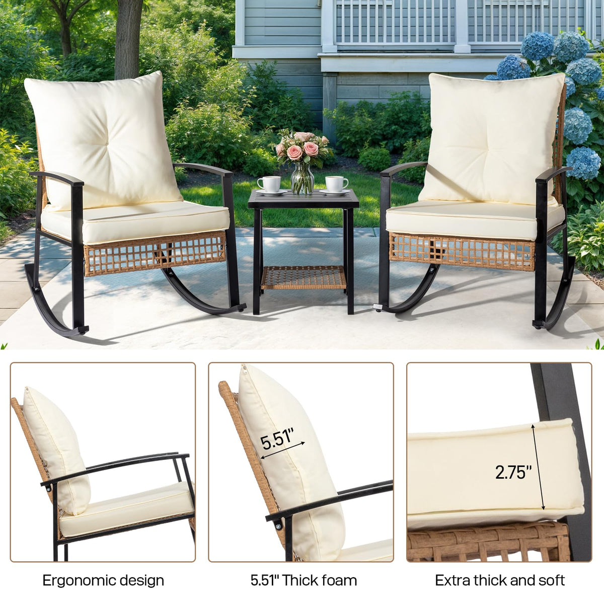Outvita 3-Piece Outdoor Rocking Bistro Set, Patio Furniture Set