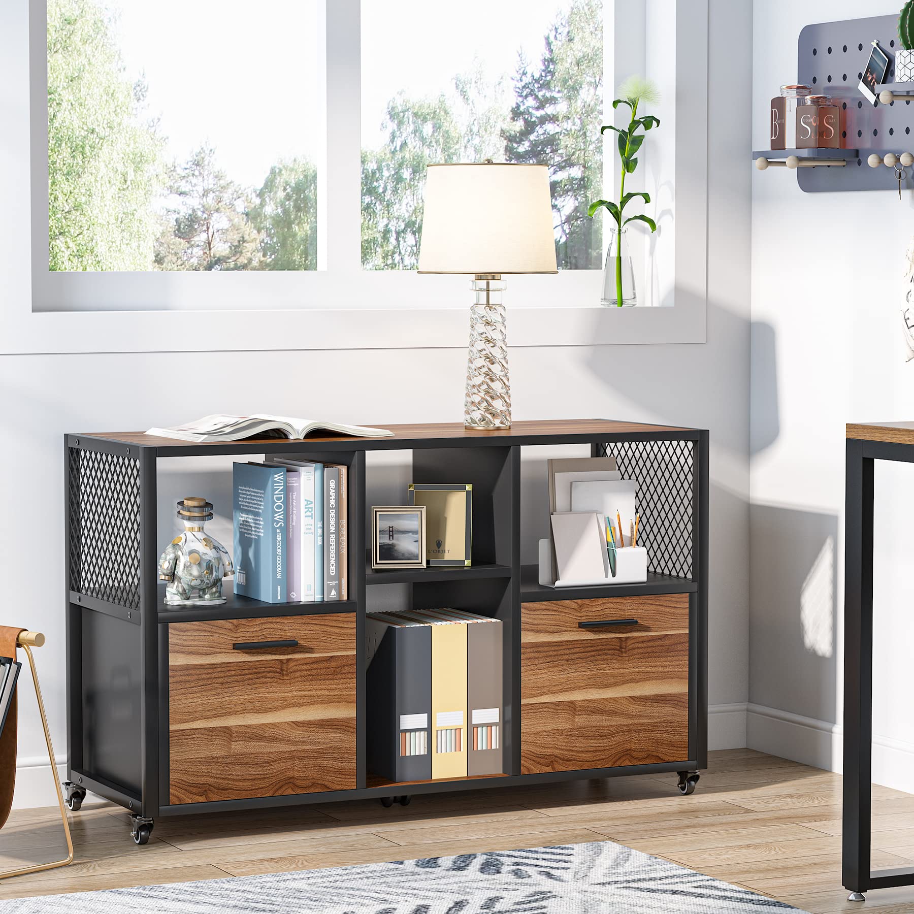 Mobile Lateral Filing Cabinet with Storage Shelves