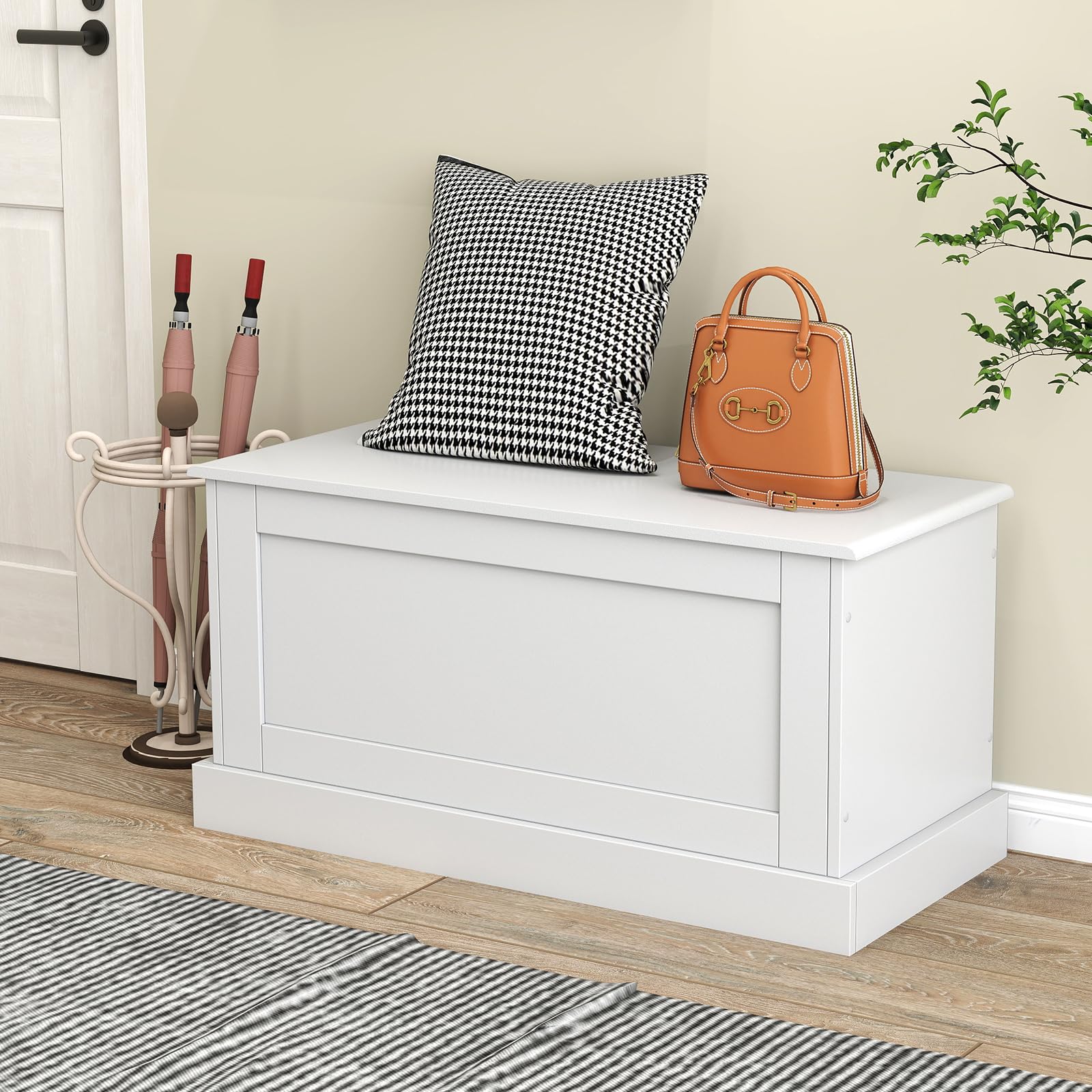 LOKO 35.5” Storage Chest, Lift Top Storage Box with Metal Hinges, Wooden Storage Bench with Safety Hydraulic Strut, Large Modern Storage Trunk for Living Room, Bedroom, Entryway (White)