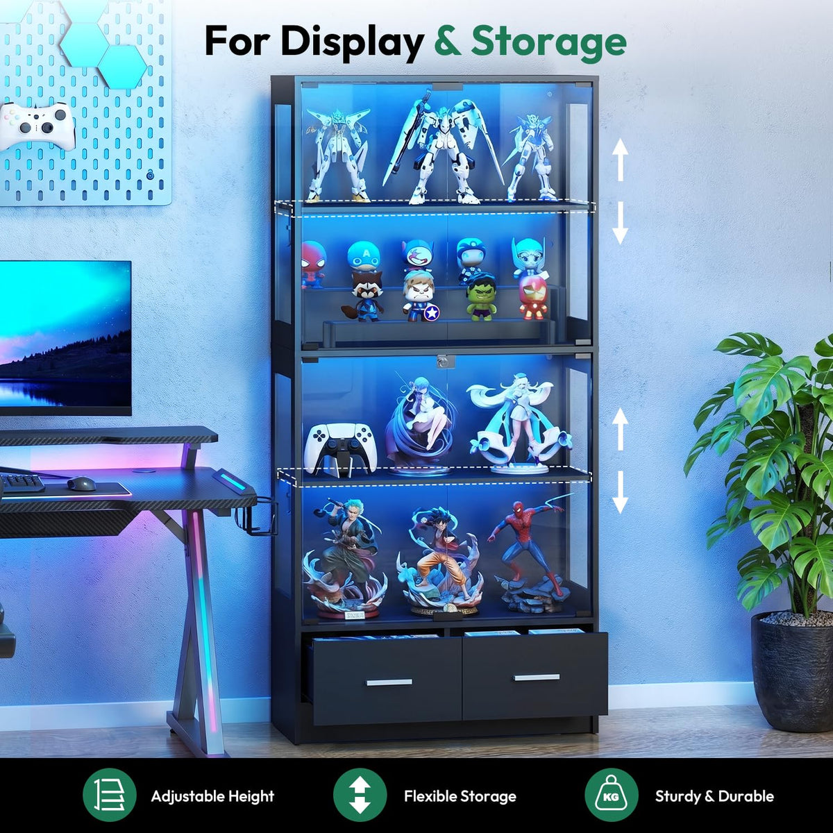 Lamtor Display Cabinet with Seal Strip & RGB LED Light for Living Room
