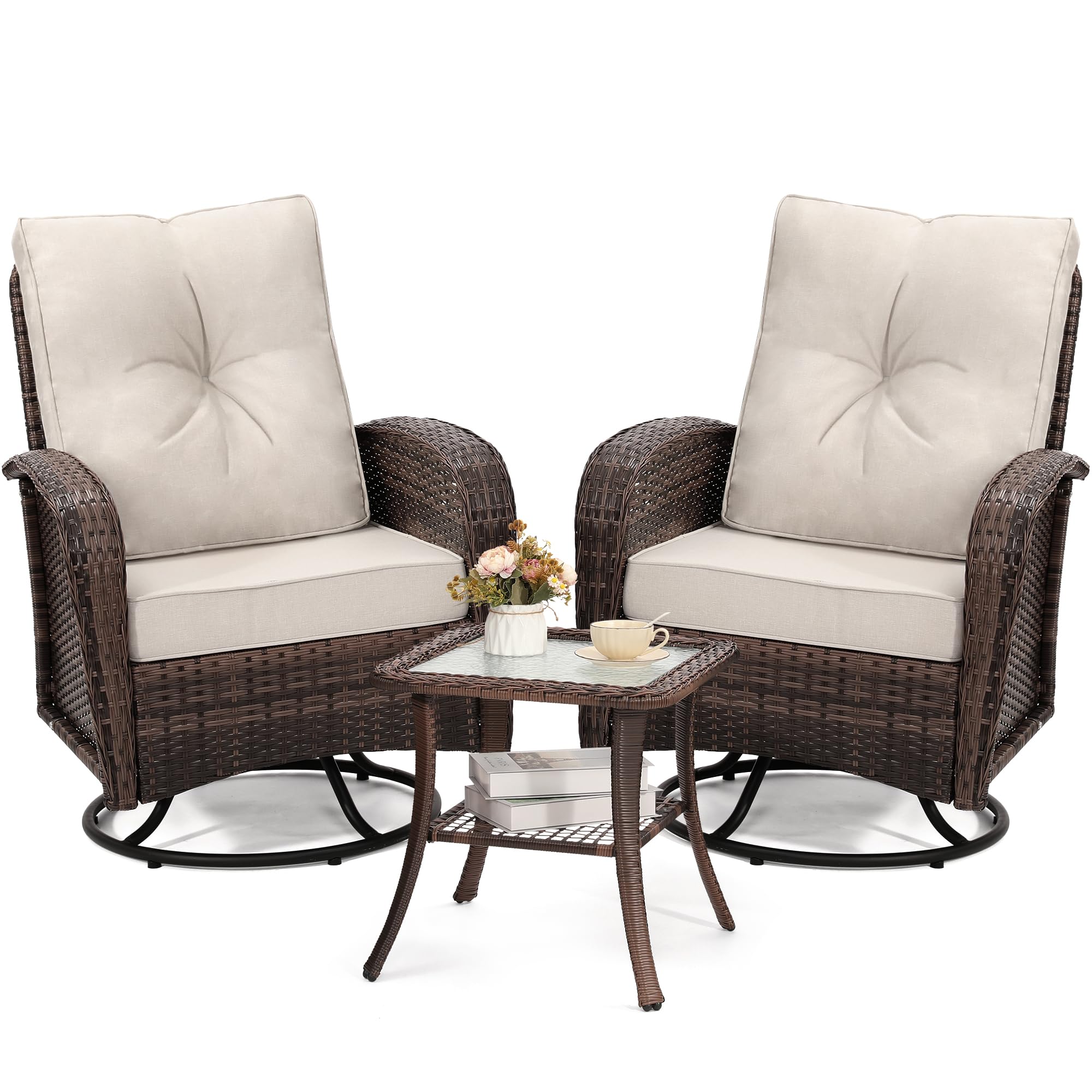 Outdoor Swivel Wicker Glider Patio Chair & Table Set