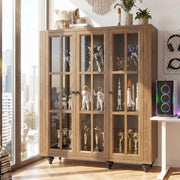 51“ Glass Display Cabinet, Curio Display Cabinet with 3 Glass Doors & Movable Shelves, China Cabinet Cedenza Storage Cabinet Bookcase Kitchen Pantry Cabinet for Collectibles (1, Cracked Oak, 51 Inch)