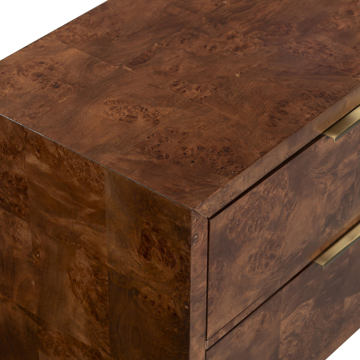 SAFAVIEH Couture - Francene Nightstand - Walnut Burl Poplar Veneer with 2 Drawers - Fully Assembled for Bedroom & Guest Room, 30" W x 17" D x 26.5" H (SFV2228A)