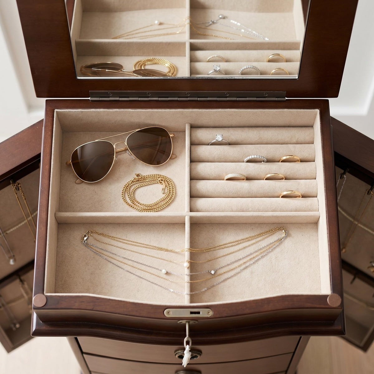 Walnut Jewelry Armoire with Mirror