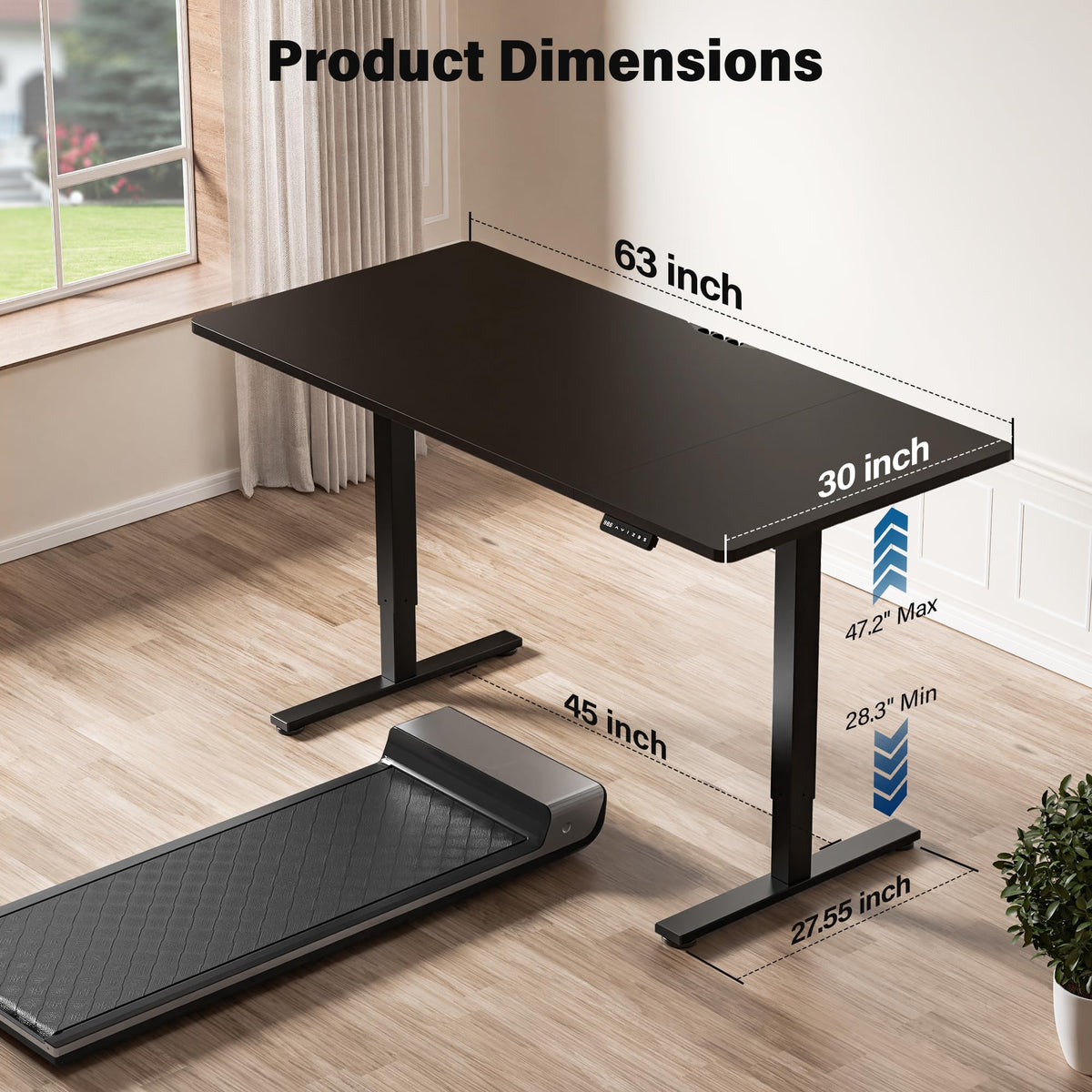 ExaDesk Electric Standing Desk, 63 x 30 Inch, Classic Black