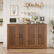 55.51" Fluted Sideboard Buffet Cabinet for Dining Room, Kitchen, Walnut