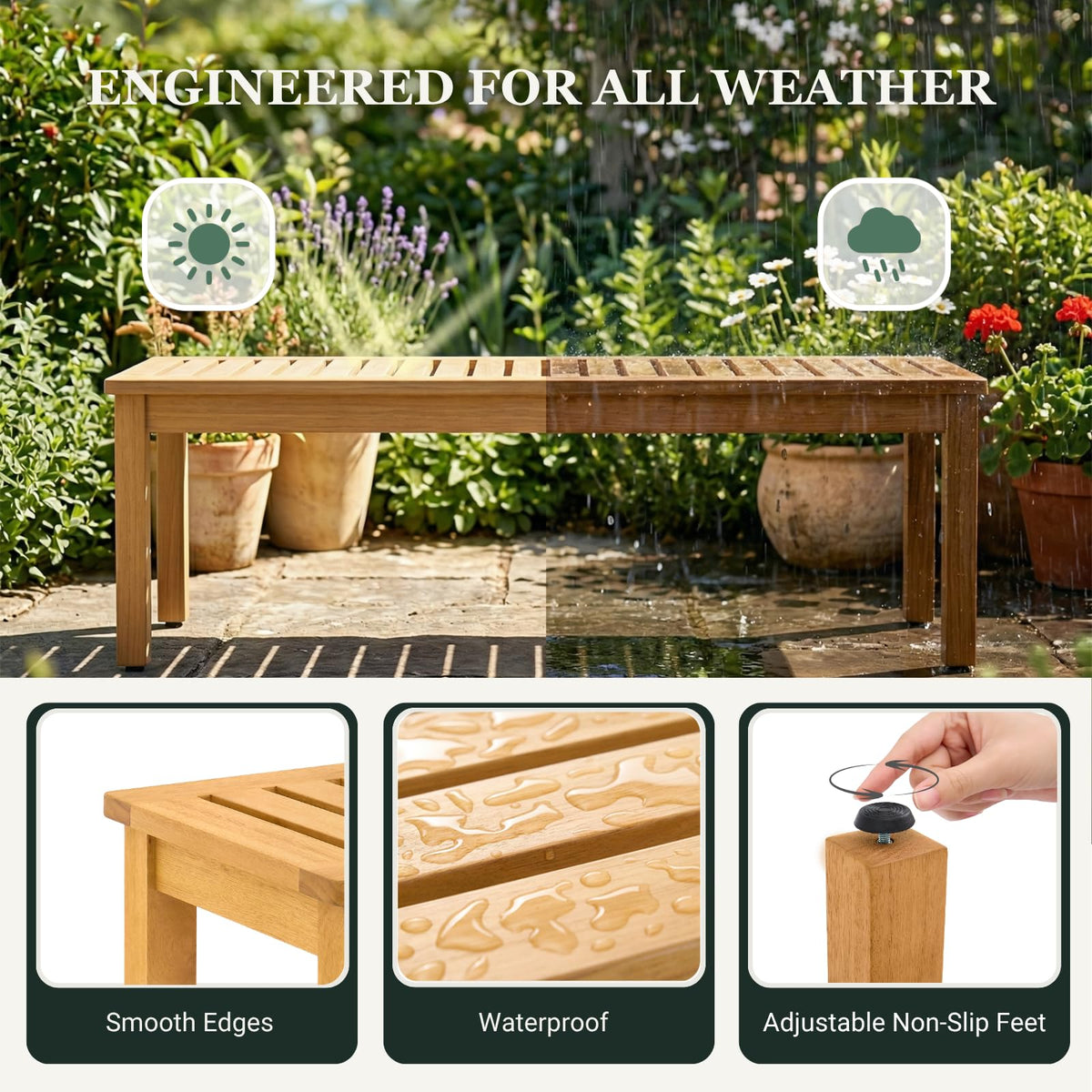 Backless Eucalyptus Wood Bench