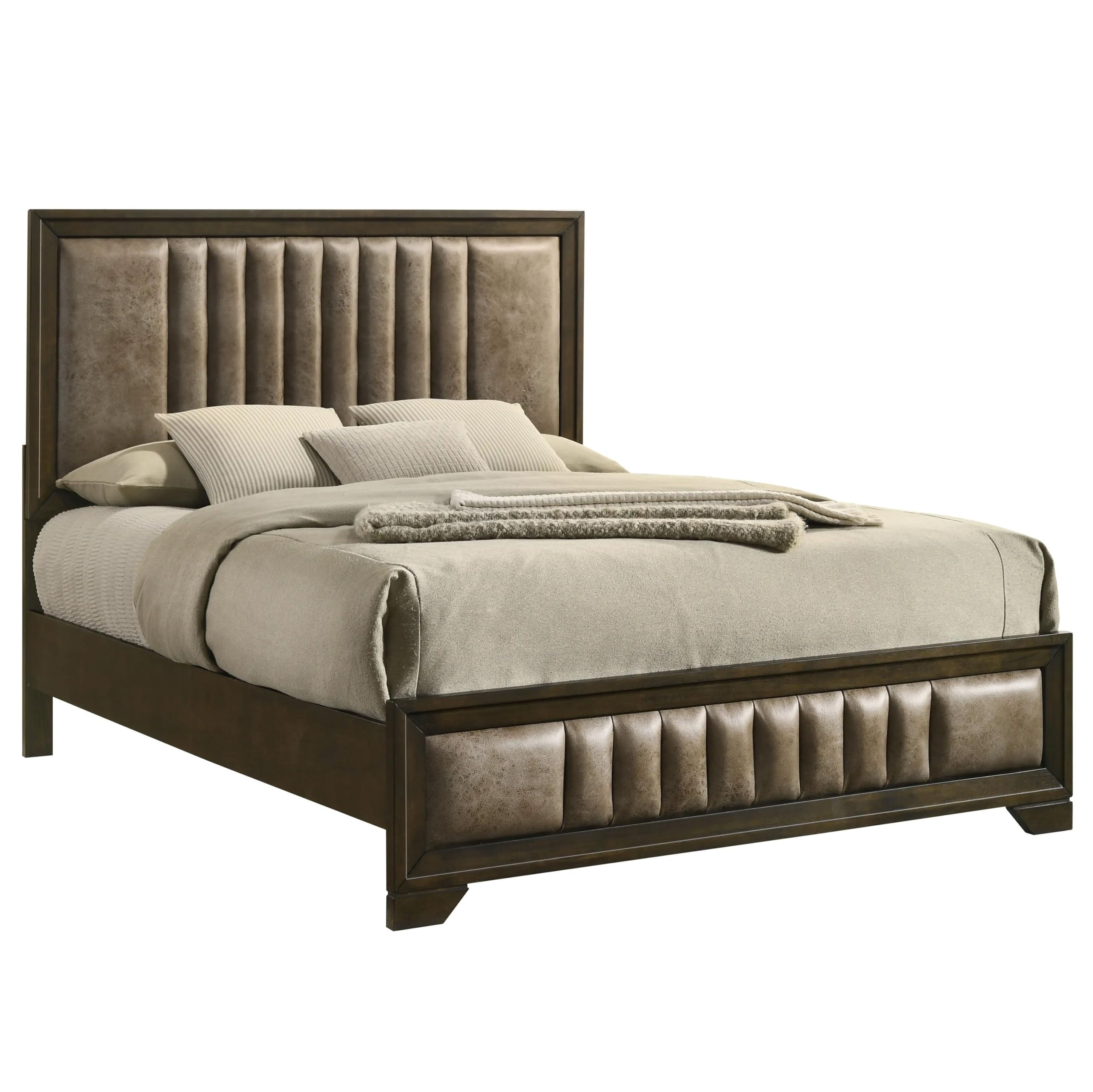 6-Piece Walnut Bedroom Set with Upholstered Bed Frame