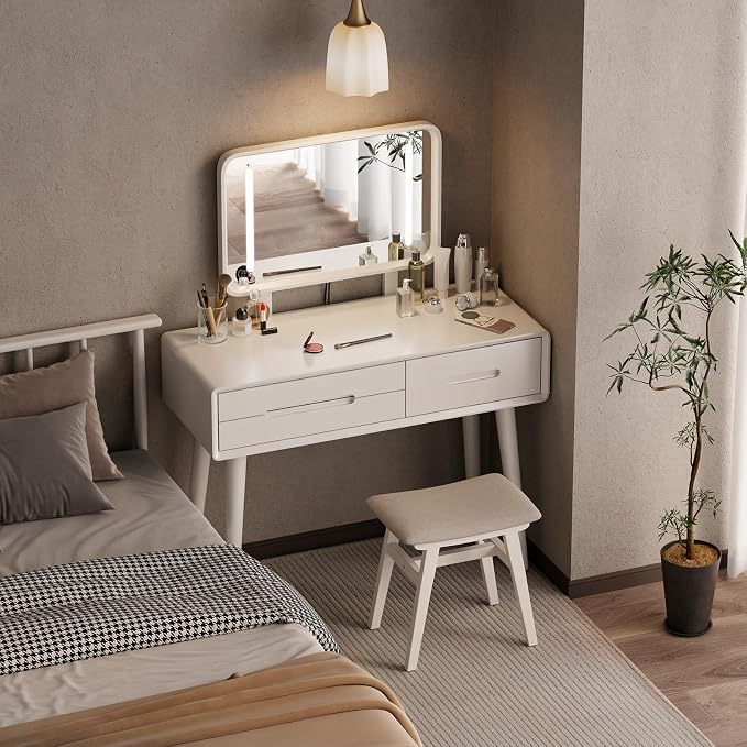 Solid Wood Lighted Makeup Vanity