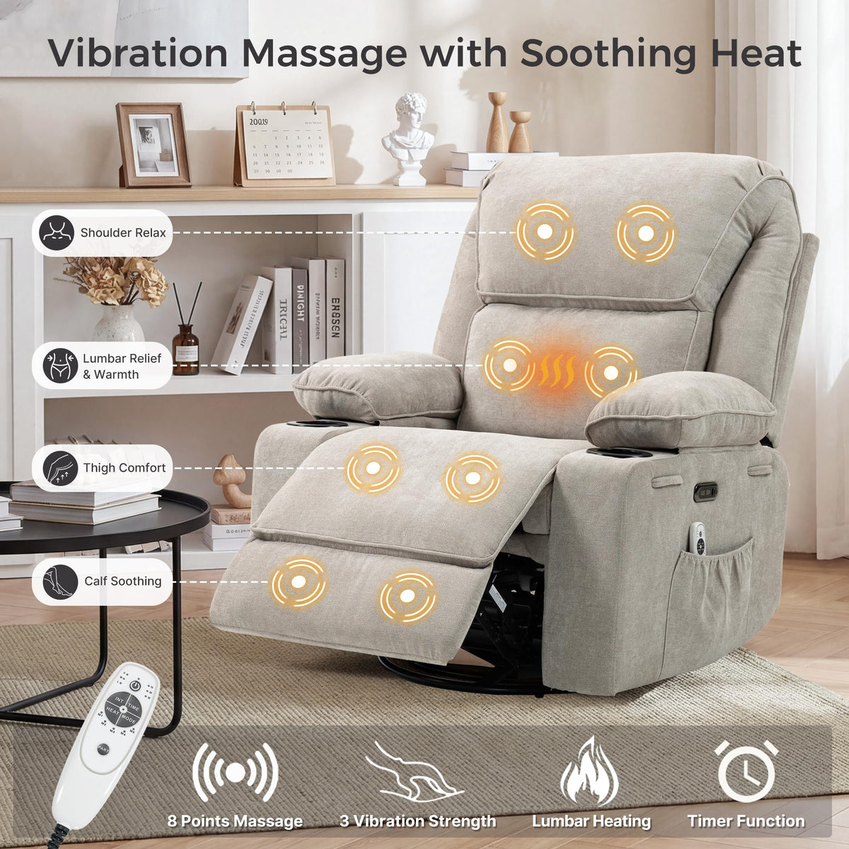 Electric Power Recliner Chair with Rocking, Swivel & Glider for Nursery