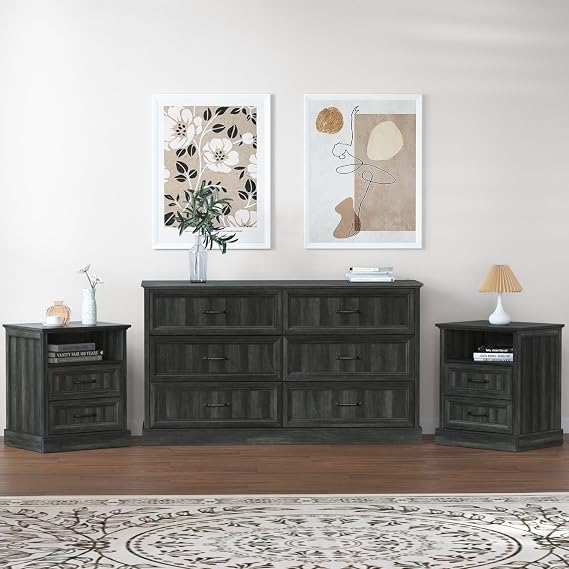 Farmhouse Dresser & Nightstand Set – 3 Piece