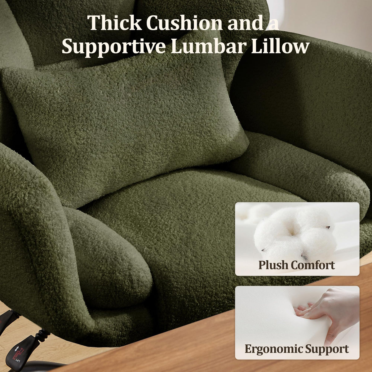 YUUIJOAA Big and Tall Office Chair with Flip Armrests and Footrest, Teddy Wide Seat Criss Cross Legged Home Desk Office Chair with Pet Seat,Reclining Computer Gaming Chair with Lumbar Pillow, Green
