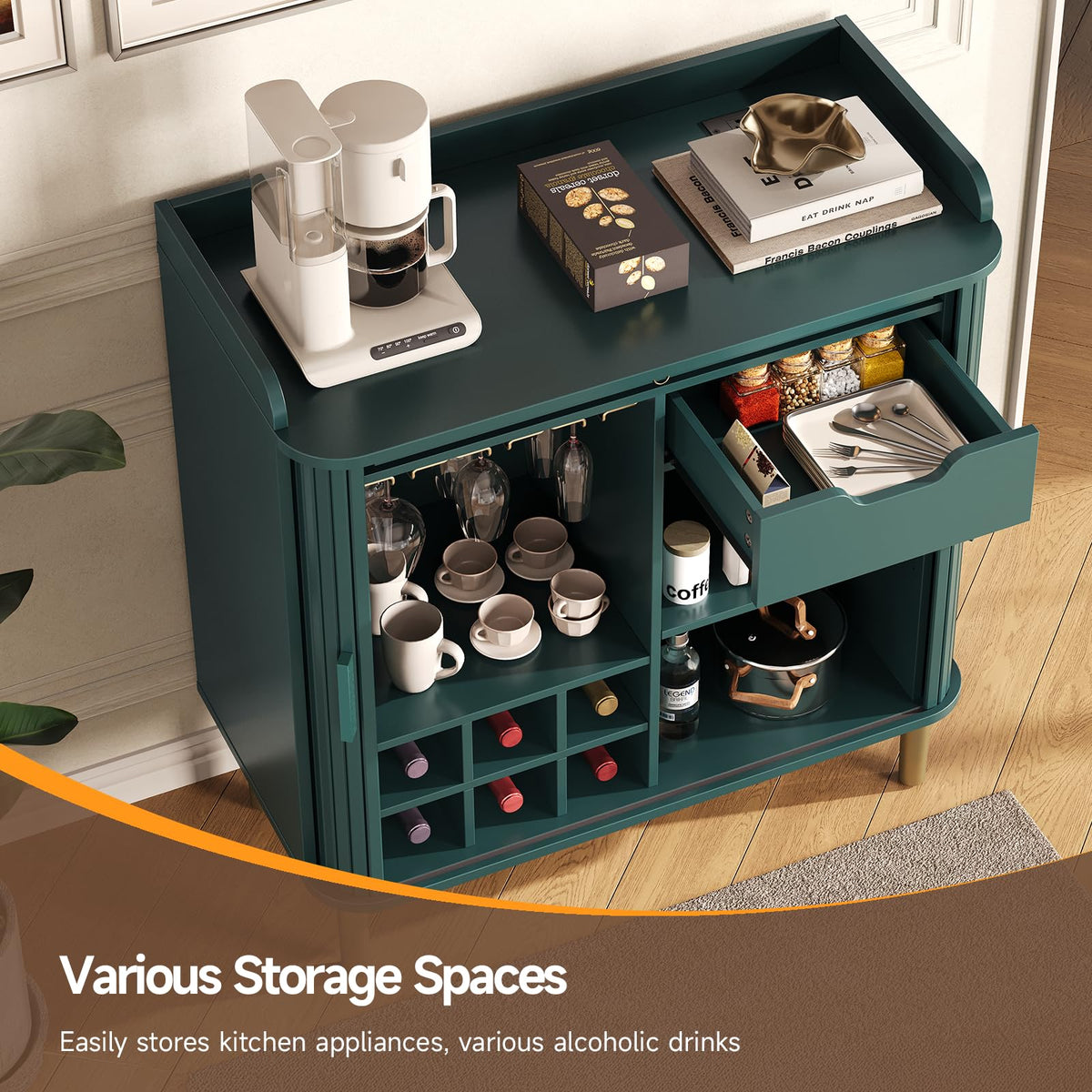 Green Fluted Bar Cabinet