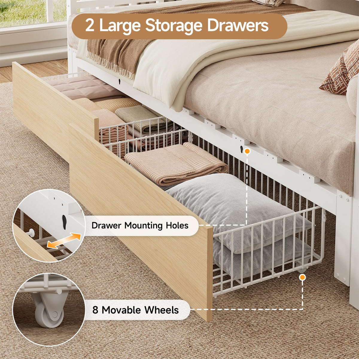ComfyCorner Twin to King Daybed, Convertible Sofa Bed with Trundle, White