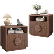 Fluted Nightstand with Charging Station & Storage