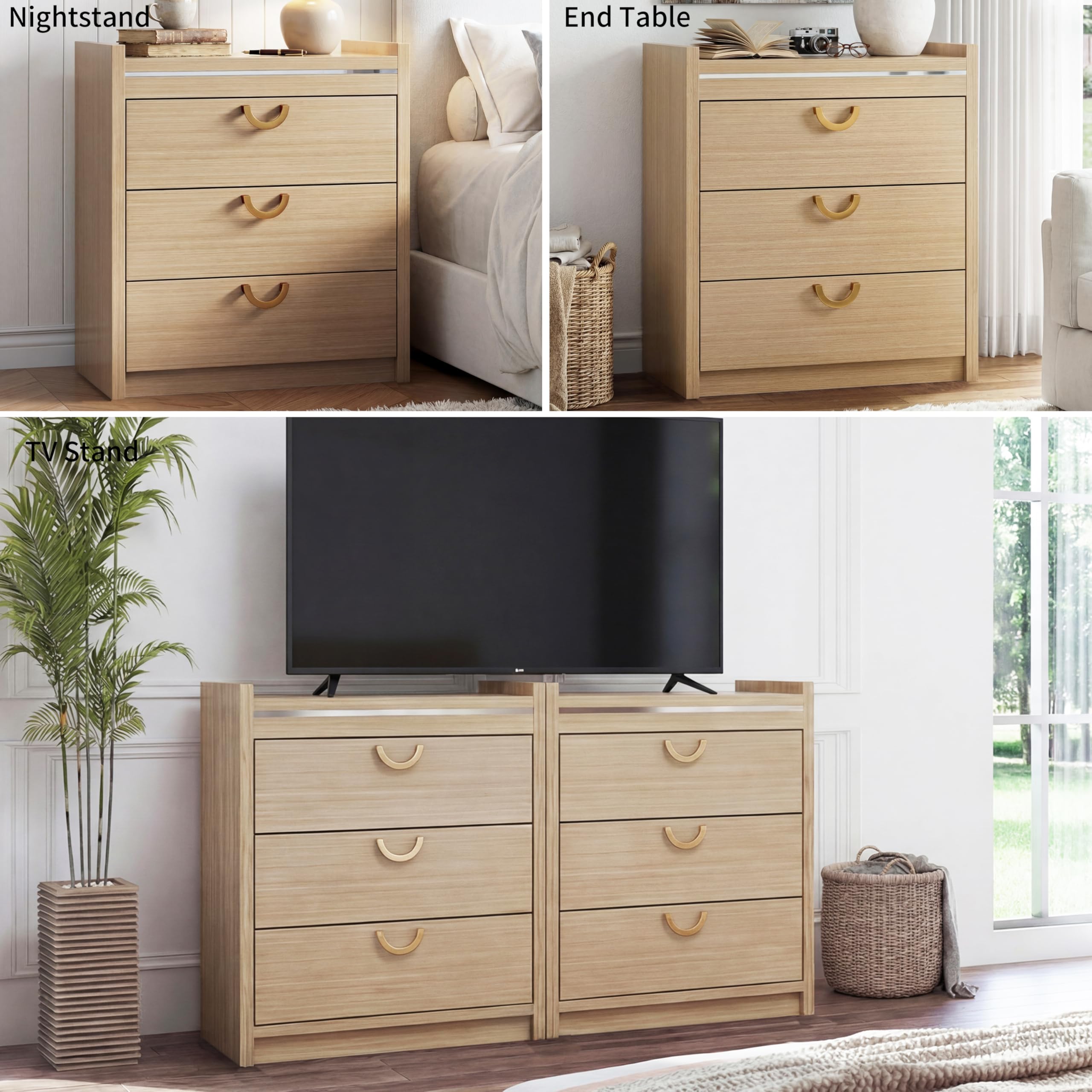 Oak Chest of Drawers with Gold Handles