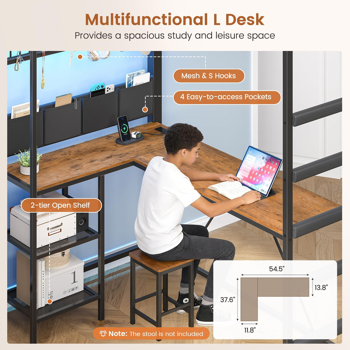 Full Loft Bed with Desk and Storage