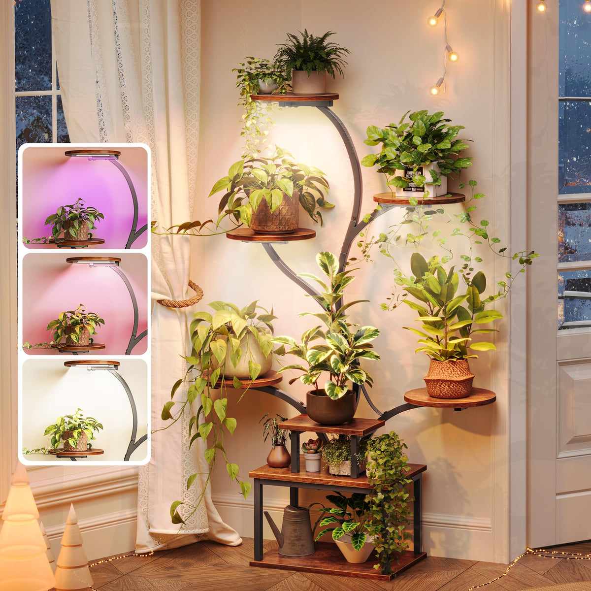 PRAISUN 51 Inch Plant Stand with Grow Lights, 8 Tiered Indoor Plant Shelf