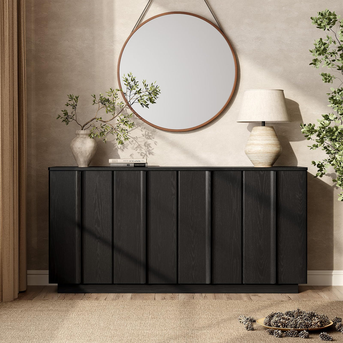 ONBRILL 61" Sideboard Buffet Cabinet with Storage Black