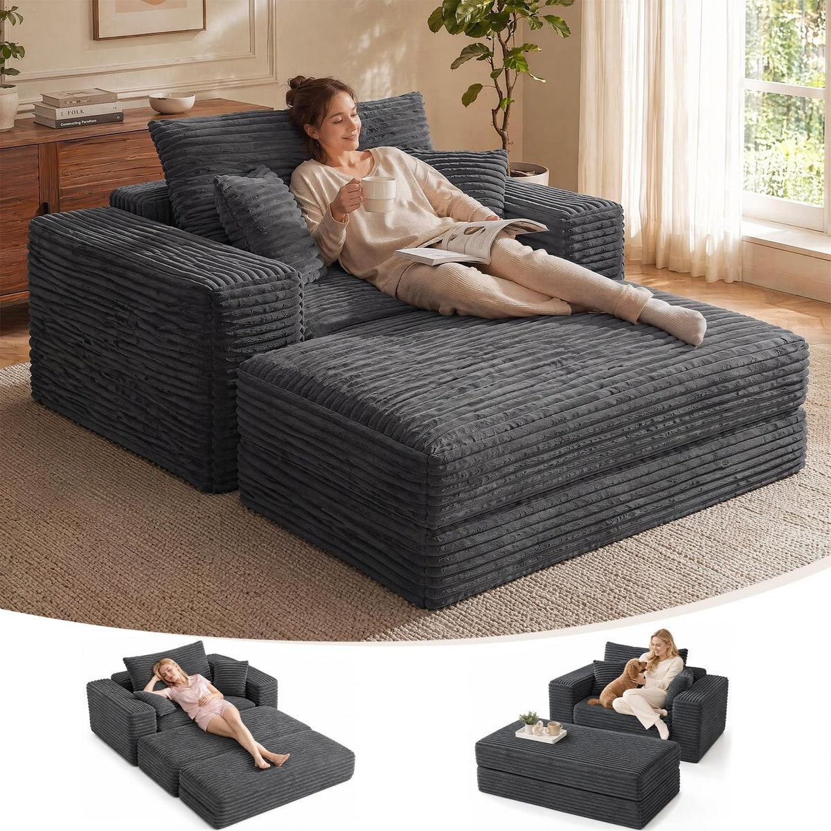 Convertible Corduroy Chaise Lounge