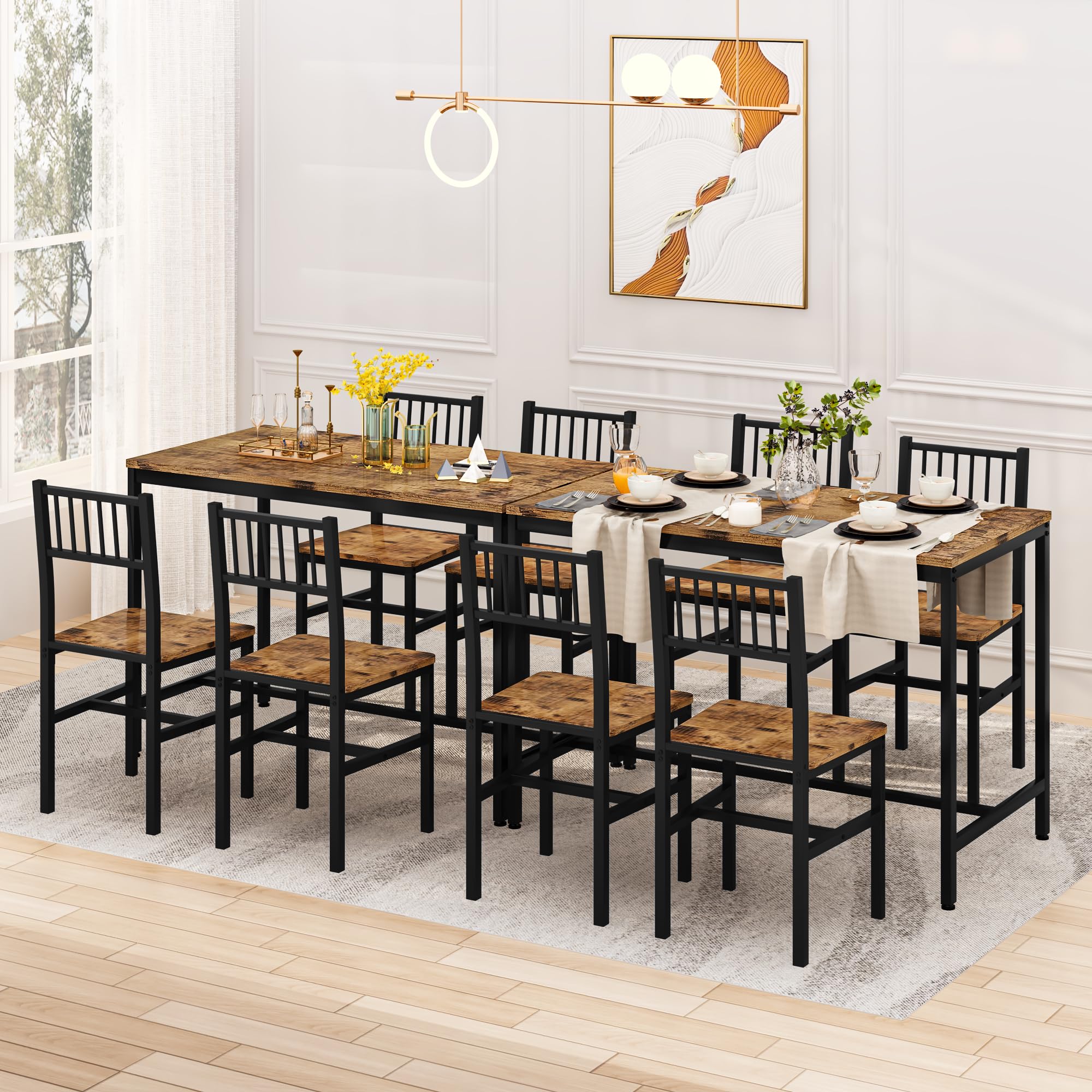 AWQM 5 Pieces Dining Table Set, Industrial Dining Table and Chairs for 4, Metal Frame with Wood Top, Kitchen Table Set for Dining Room, Breakfast Nook, Small Space, Rustic Brown