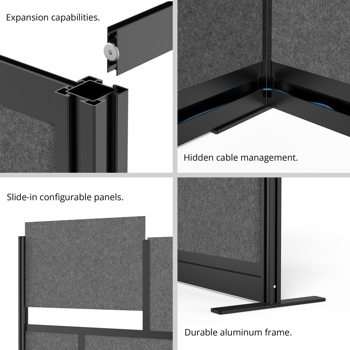 Stand Up Desk Store Workflow Desk Dividers, 53 x 70 in, Black Frame