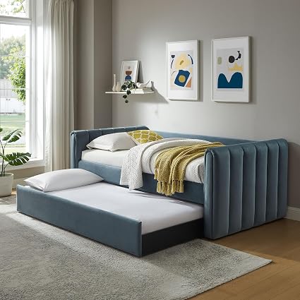Twin Channel Tufted Velvet Daybed with Trundle