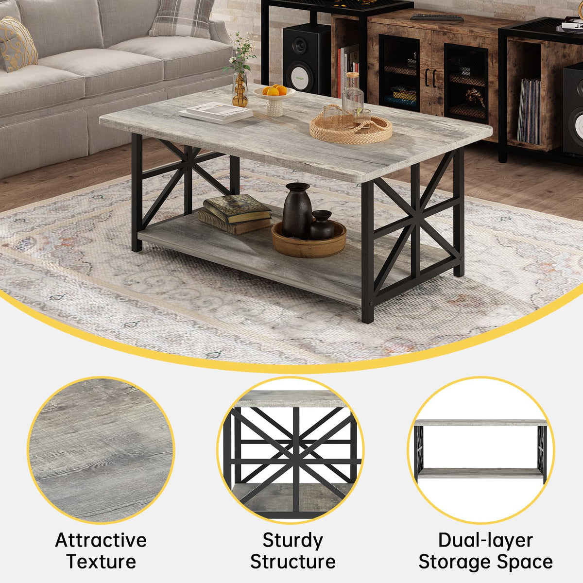 Gray Coffee Table with Storage