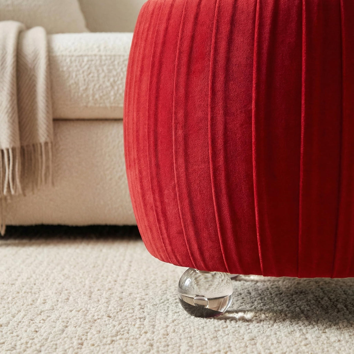 Red Round Tufted Ottoman