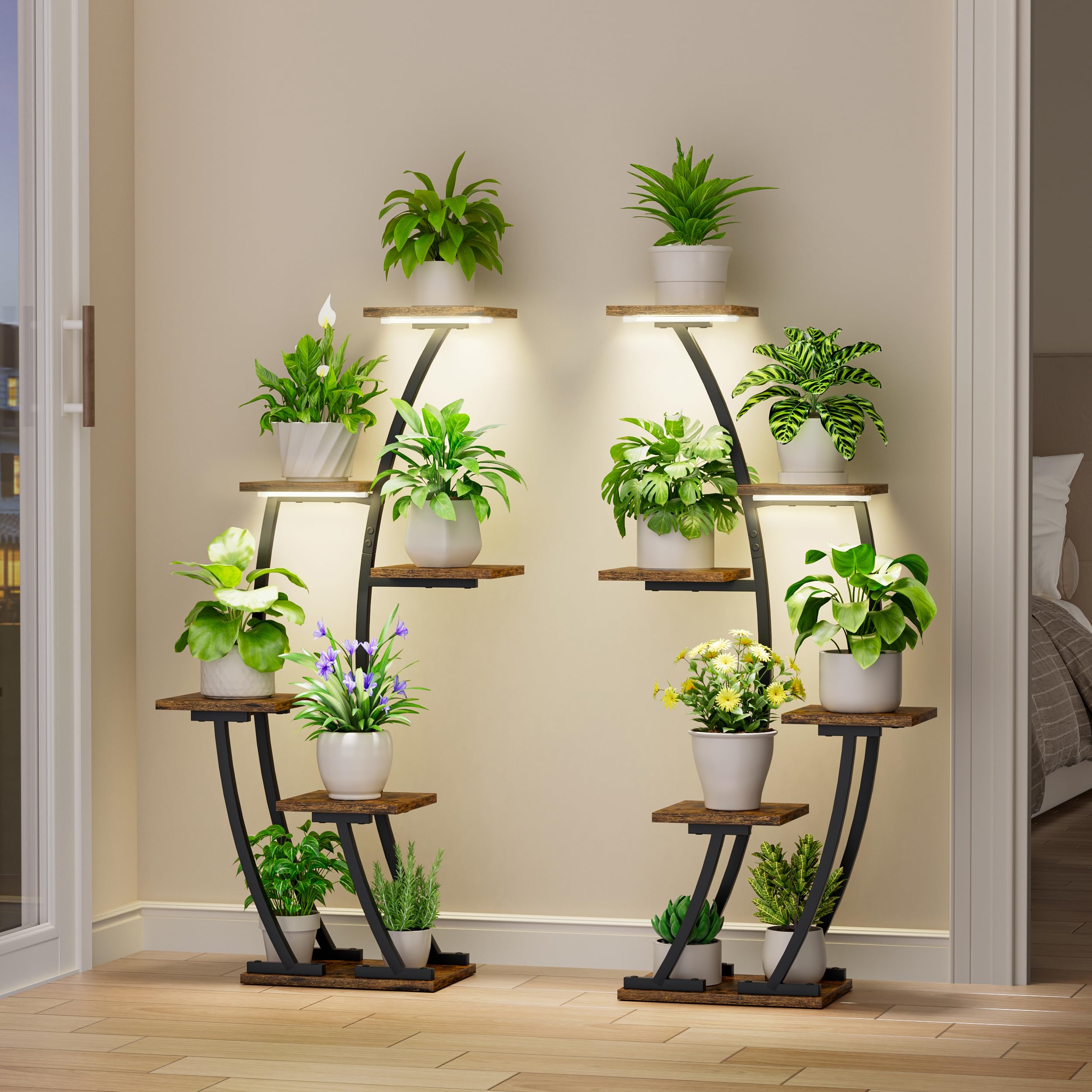 Half-Moon Corner Plant Stand with Grow Lights