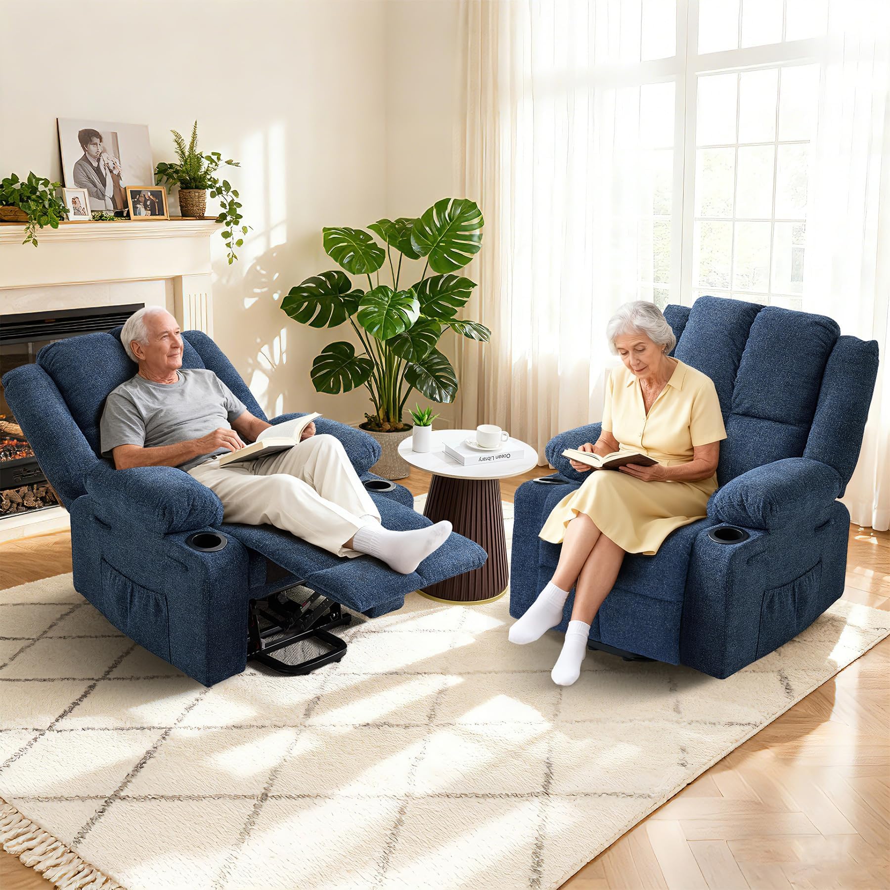 Garvee Power Lift Recliner Chair with Massage and Heat, Oversized Electric Lift Chair with Stand Assist, 155° Adjustable Lay Flat Recliner, 2 Cup Holders for Living Room