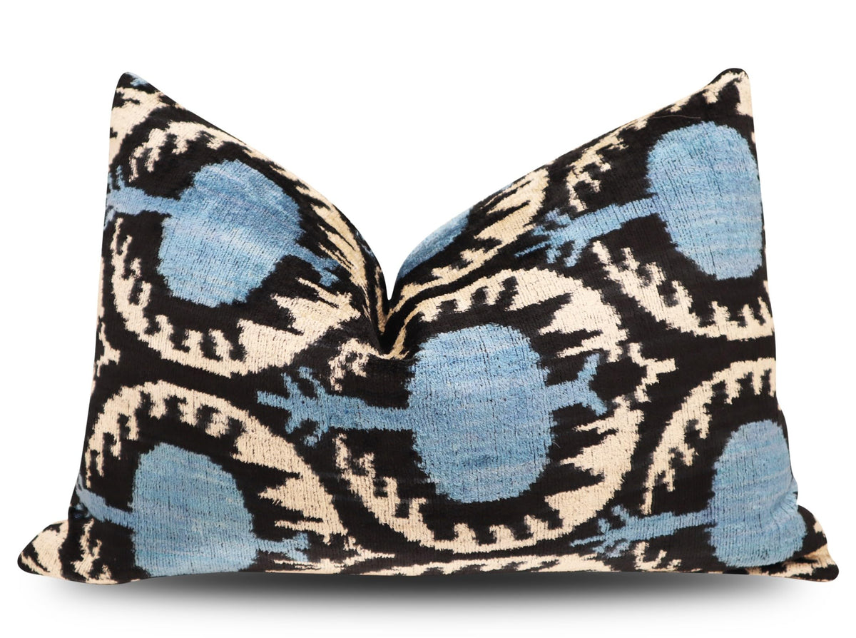 Blue Black Velvet Throw Pillow