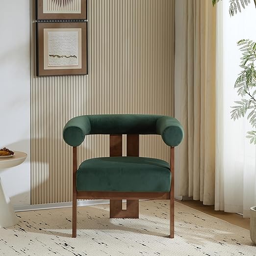 Velvet Accent Chair with Curved Backrest & 3-Leg Wood Base