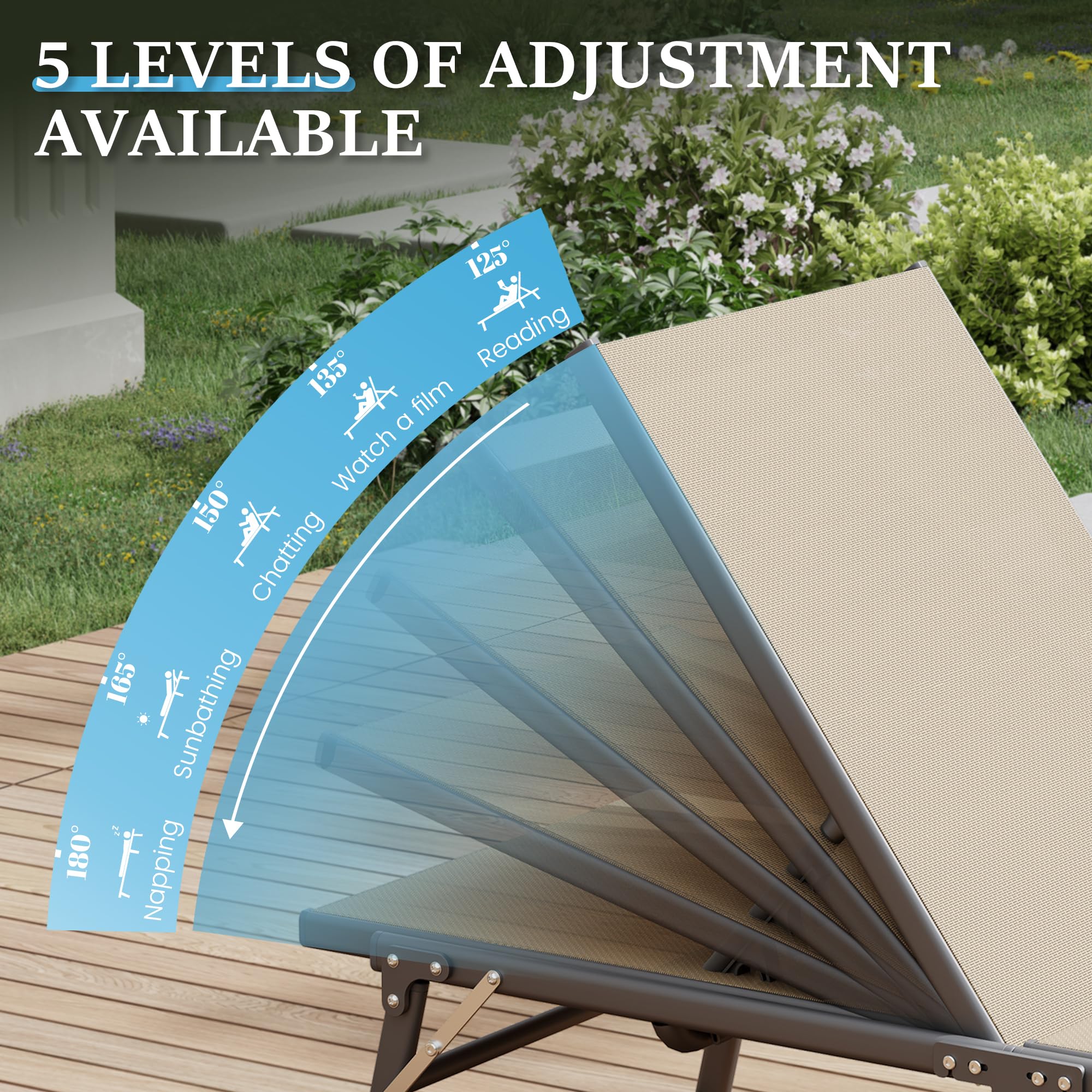 Foldable Patio Lounge Chair Set with Side Table