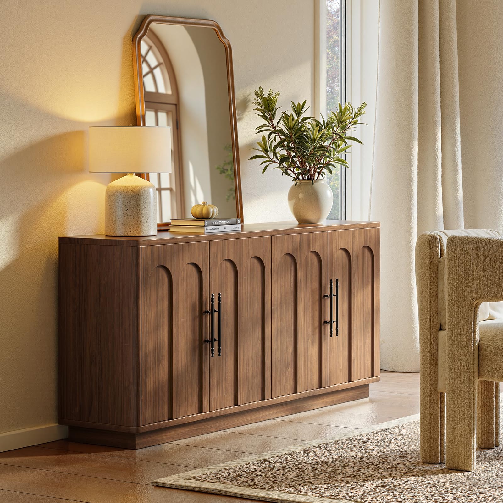 67" Arched Sideboard Buffet Cabinet with 4 Doors