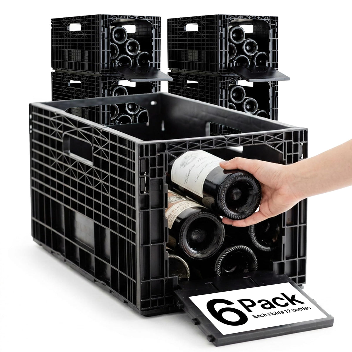 UOVO Wine Stackable Wine Rack for Cabinet,12-Bottle Crate, Set of 6, Black