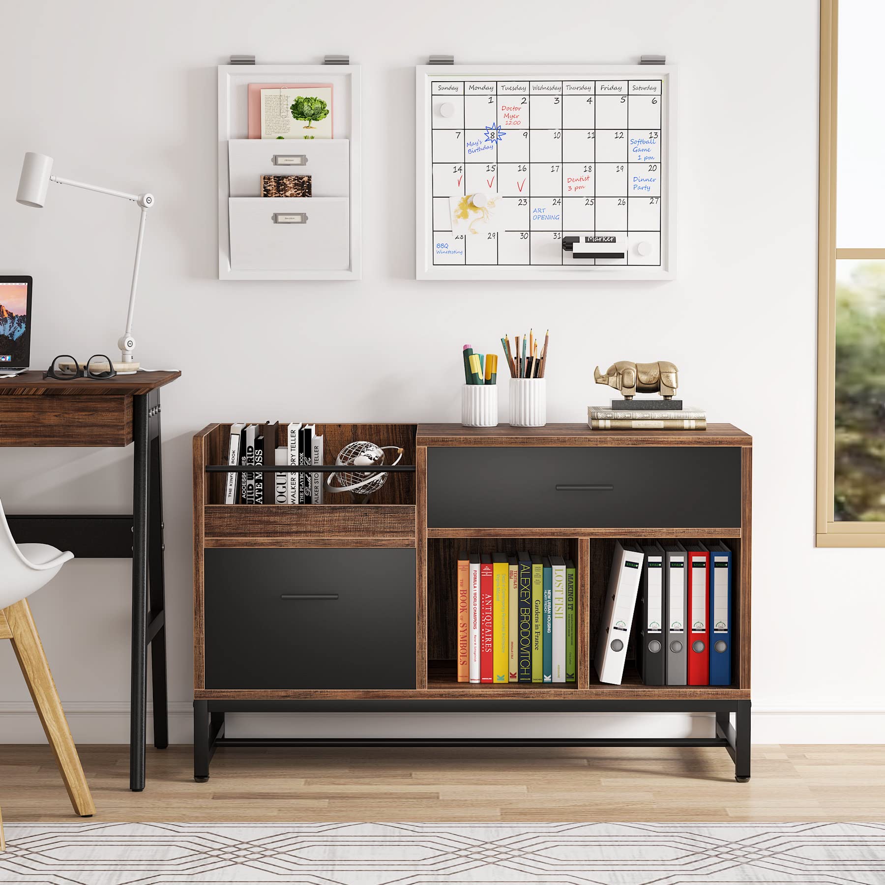Lateral Filing Cabinet with 2 Drawers & Open Shelves