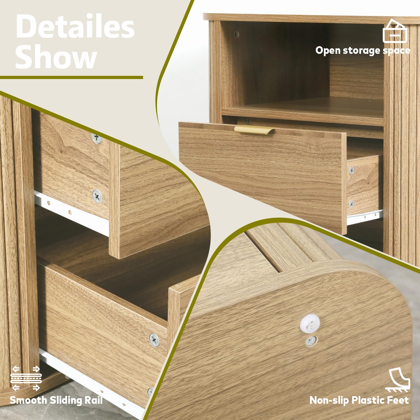 3-Piece Fluted Bedroom Set – 6-Drawer Dresser & 2 Nightstands
