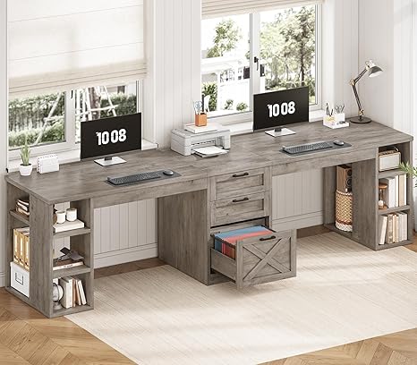 96.5" Two-Person Farmhouse Desk with Drawers & Storage