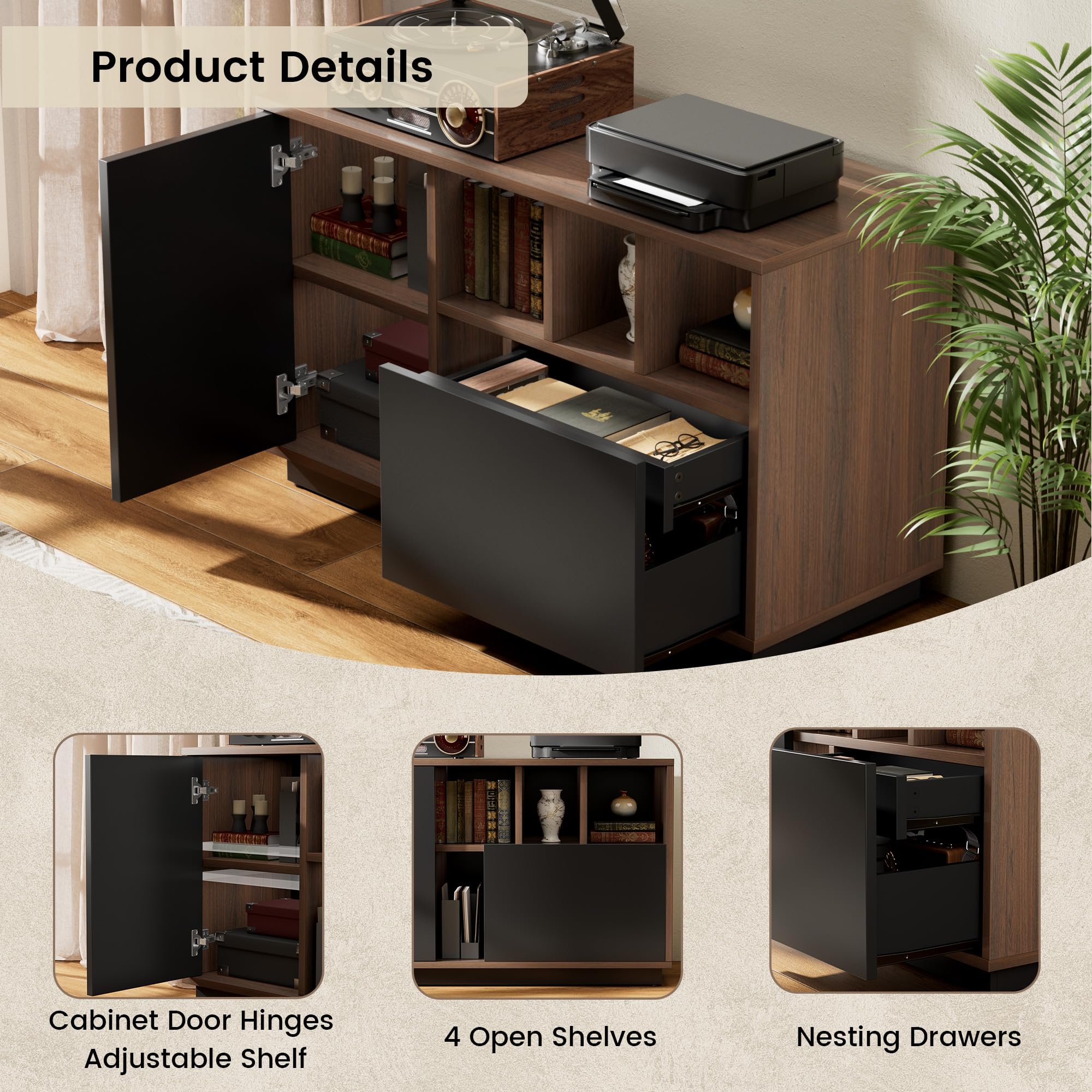 Office Storage Cabinet with Drawers & Adjustable Shelves
