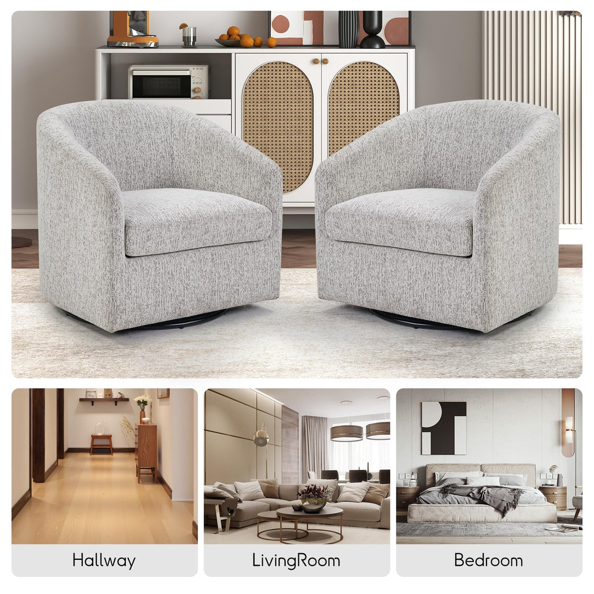 Chenille Swivel Barrel Chair