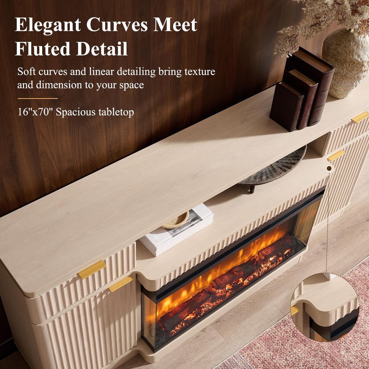 Fluted Fireplace TV Stand