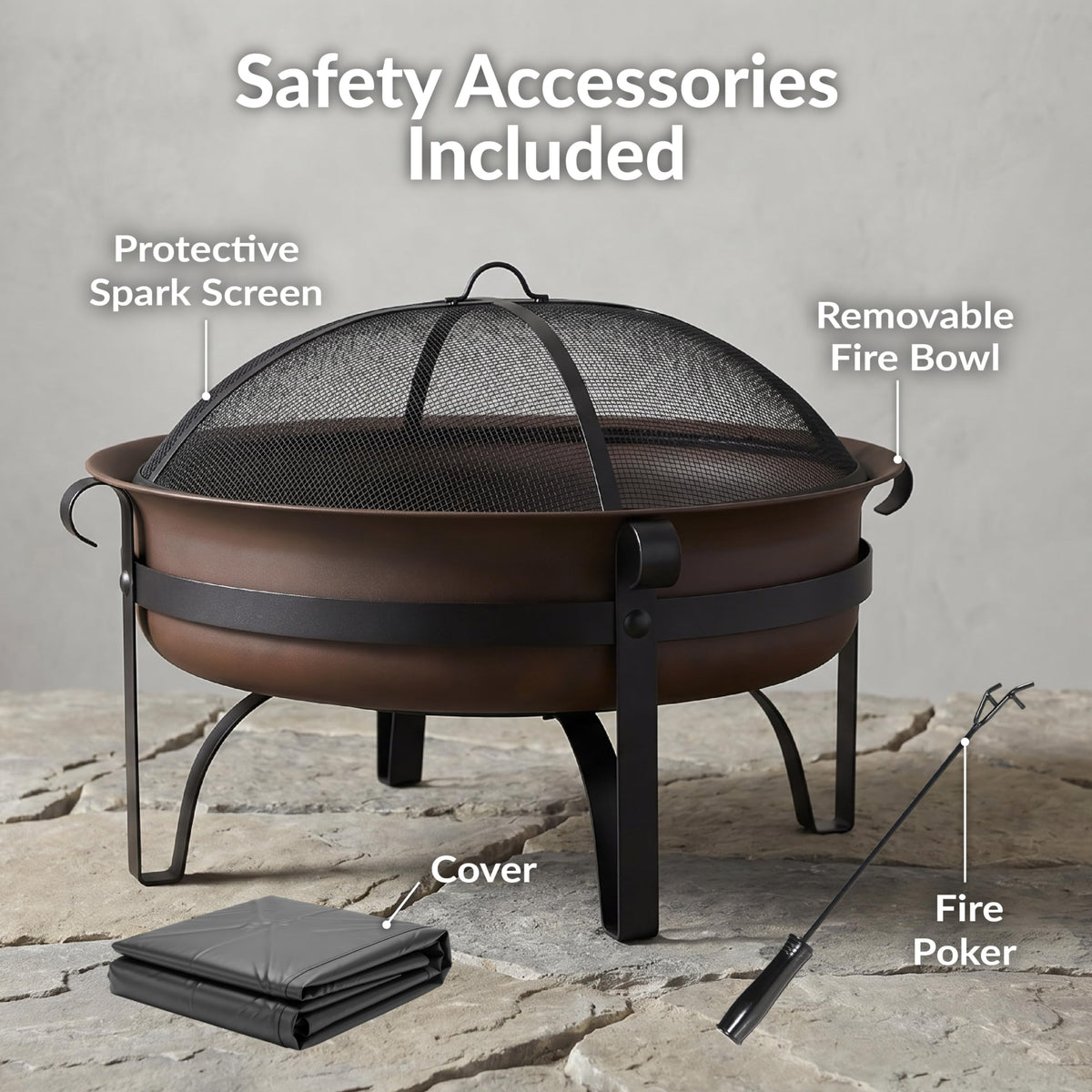 Sunnydaze 34" Patio Fire Pit for Outside Wood Burning, Round, Dark Bronze