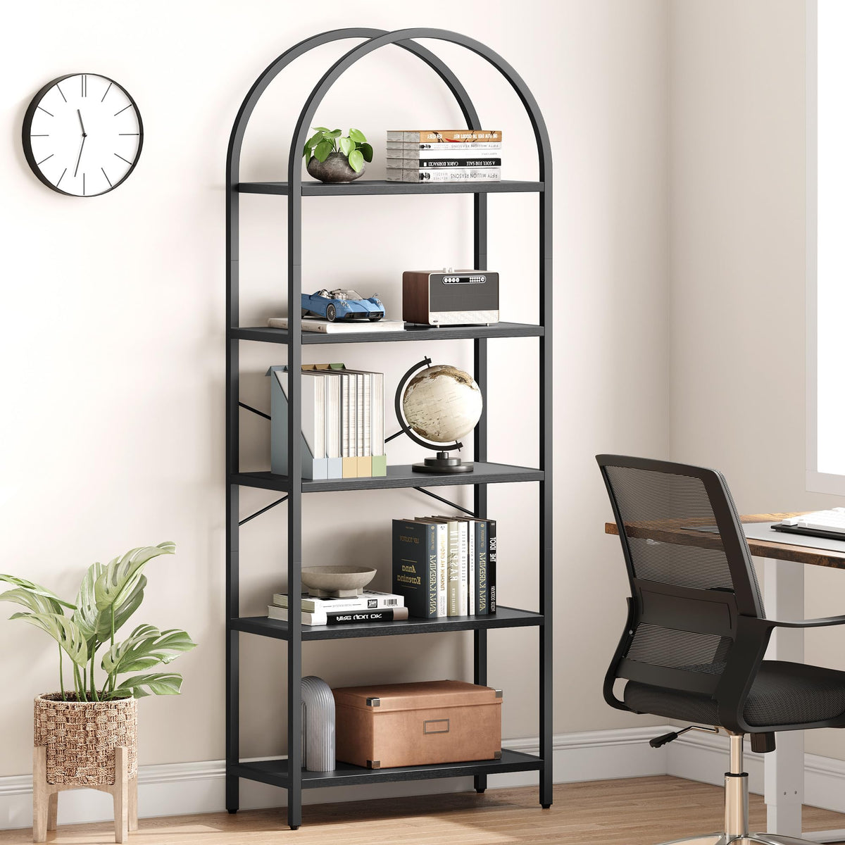 5-Tier Arched Bookcase with Metal Frame