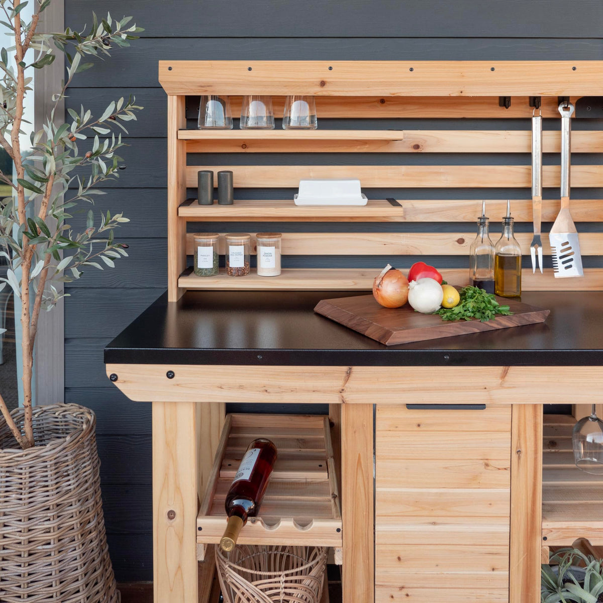 Cedar Buffet Hutch Serving Cart