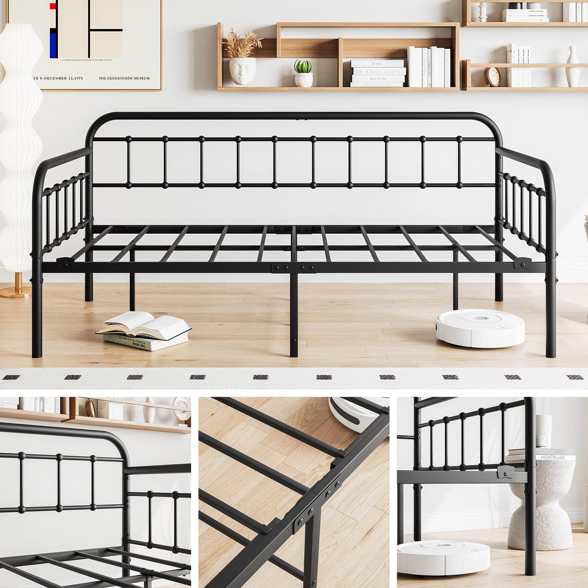Crocofair Metal Daybed Frame Twin Size,Sofa Daybed with Heavy-Duty Metal Slats,Black