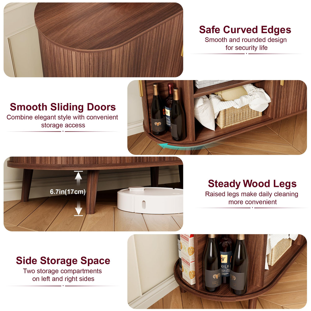 DreamDashio 55" Fluted Sideboard Buffet Cabinet with Storage & Sliding Door