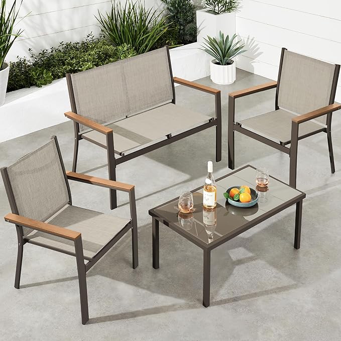 4-Piece Outdoor Textilene Patio Conversation Set